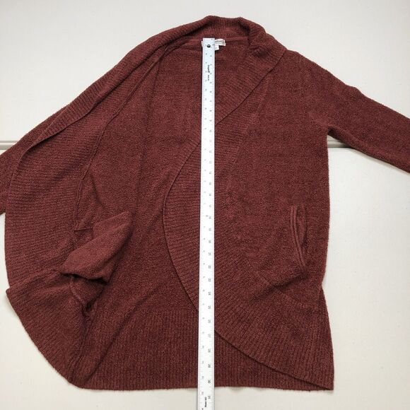 Barefoot Dreams Cozy Chic Lite Knit Berry Red Circle Cardigan w pockets Medium - Picture 4 of 9